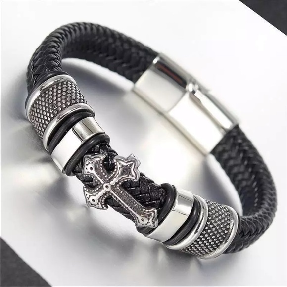 New stainless steel rope black mens silver bracelet